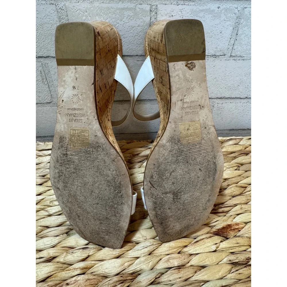 Stuart Weitzman Aleena White Patent Leather Wedge Sandals Square Toe Womens 7.5 - Picture 2 of 8